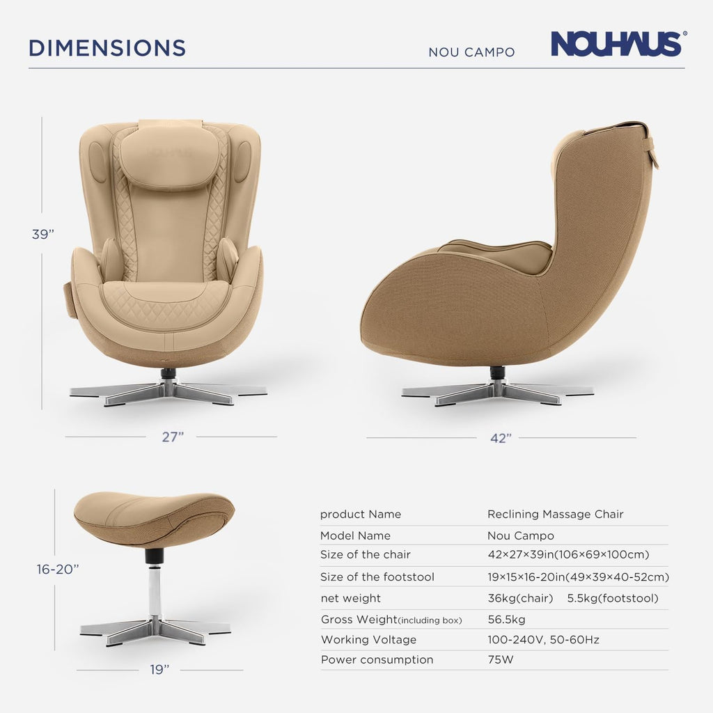 Campo Massage Chair Full Body with Ottoman, Zero Gravity | 3D Massage, Dual Sound Systems, Heated Massaging