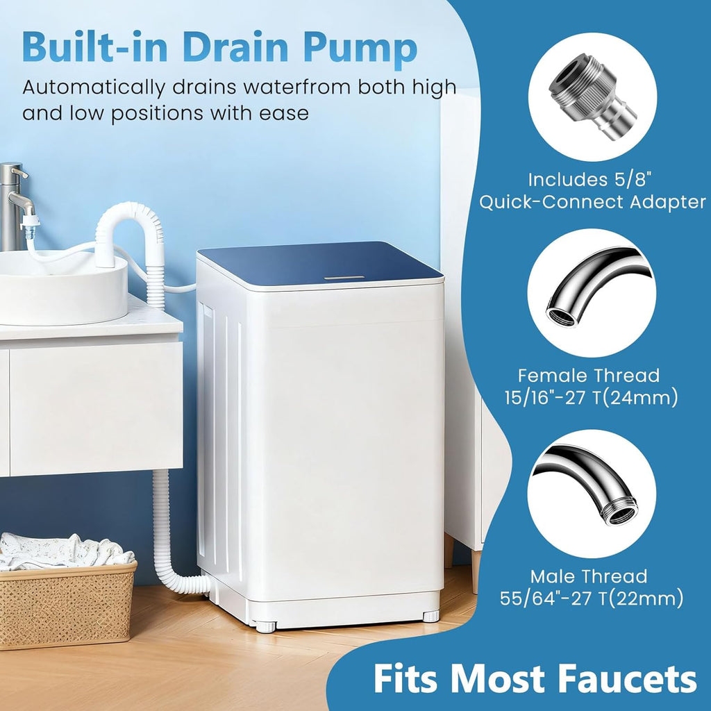 Portable Washing Machine, 2.0 cu.ft Capacity Fully Automatic Washer with Drain Pump, 7 Programs, 4 Water Levels