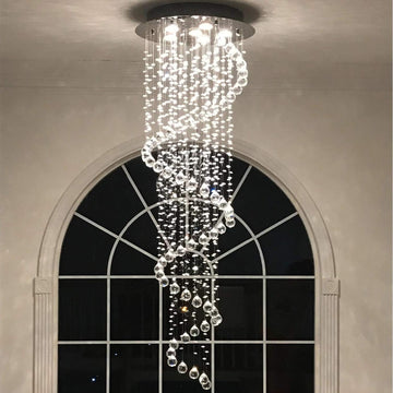 Modern Contemporary Swirl Chandelier Lighting for Foyer Dining Room Kitchen Chandelier Fixture Ceiling Light Rain Drop with All Crystal Balls D20'' X H61''