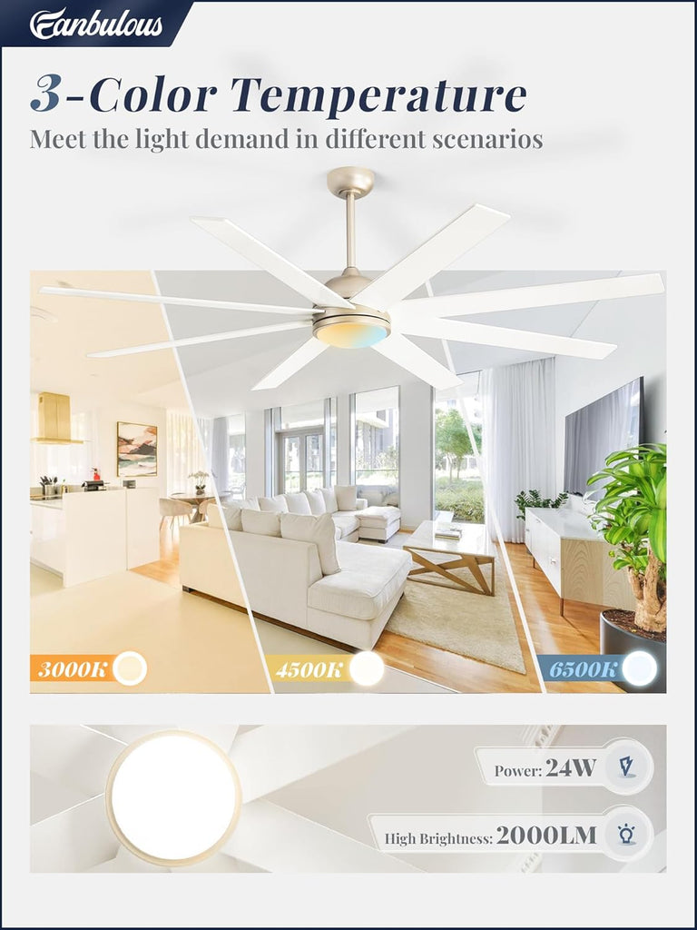 72" Ceiling Fan with LED Light and Remote - Champagne Gold