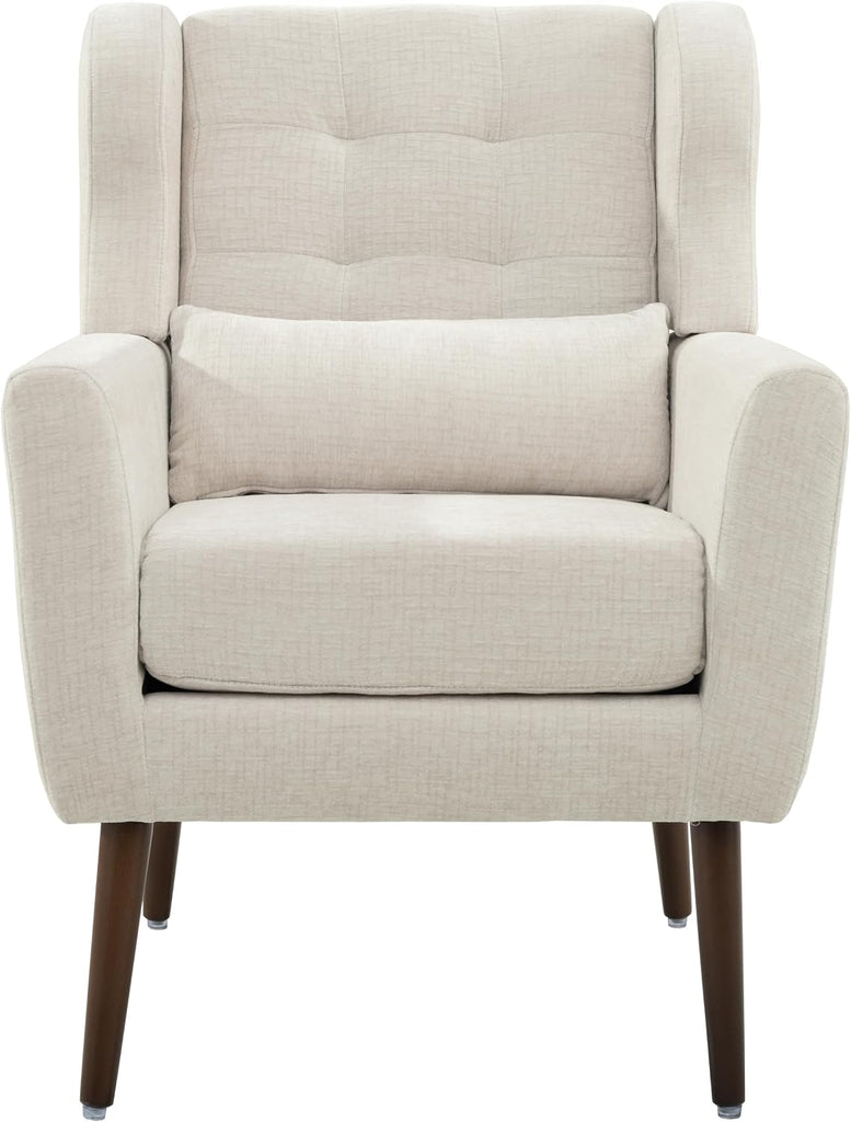 Modern Accent Chair Chenille Fabric Upholstered Tufted Side Wingback Chair,Mid Century Reading Armchair with Waist