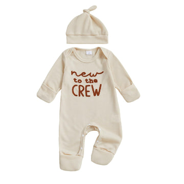 Newborn Baby Boy Fall Outfit Romper New to The Crew Long Sleeve Jumpsuit Bodysuit Infant Winter Waffle Clothes