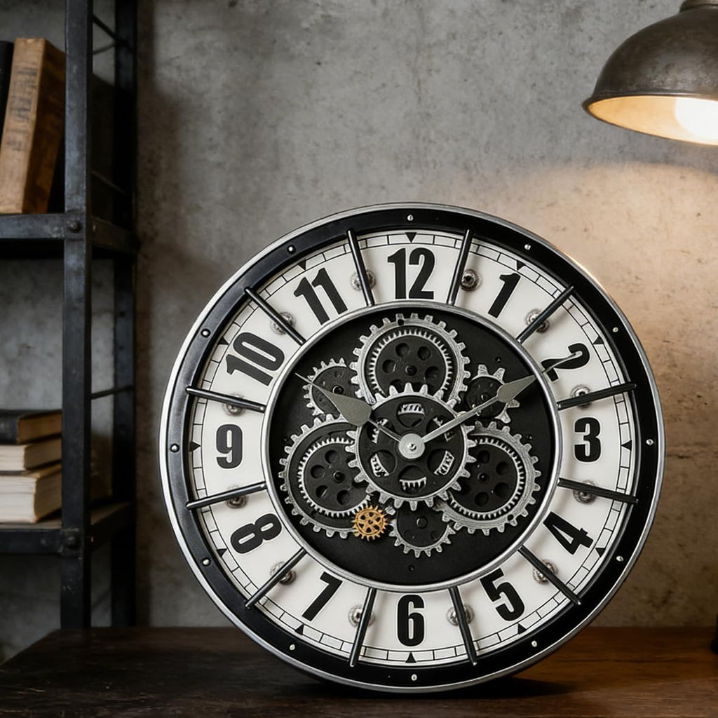 18 Inch Wall Clock with Moving Gears, Oversized Large Industrial Steampunk Decoration, Antique Metal Big Numeral Wall Clocks for Kitchen...