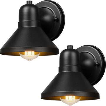 Outdoor Lanterns, 2-Pack Exterior Light Fixtures, Waterproof Anti-Rust Black Wall Mount Lights