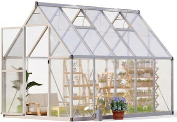 6x9 ft Polycarbonate Outdoor Greenhouse Kit - Heavy Duty Aluminum Plant Shelter with Roof Vent, Lockable Door &