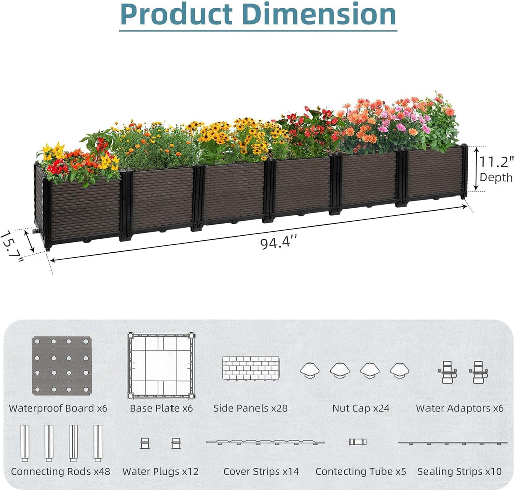Large Raised Planter Box Outdoor Self Watering 94.4"x15.7"x14.2", Deep Raised Garden Bed - Elevated Garden Box with