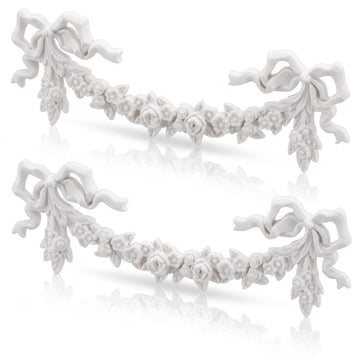 2 Pcs Bow Carved Appliques Onlays White PVC Appliques for Furniture Decorative 3D Roses Carved Onlay DIY Decorative