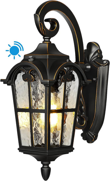 Dusk to Dawn Outdoor Wall Light, Waterproof Exterior Light Fixture, Black Roman 17.7" H Wall Mount Sconce Porch Lights