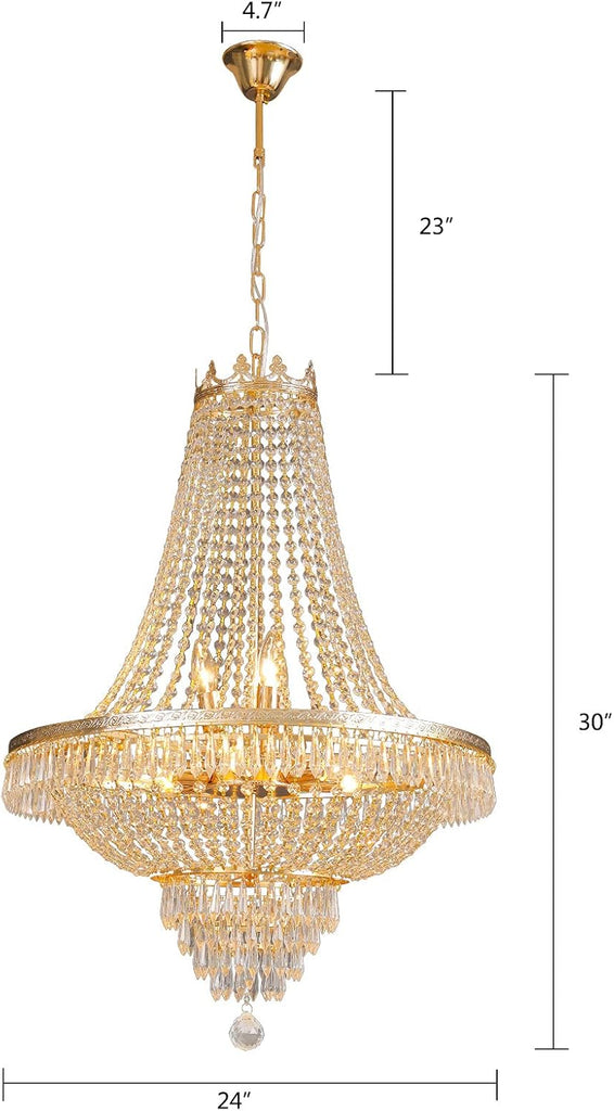 Luxury Crystal Chandelier, Modern Gold/Silver French Empire Crystal Ceiling Chandelier LED Ceiling Light Fixture Lamp Hanging Lighting Home Decor Lamp for Living Room Bedroom Foyer (Gold)