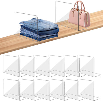 Shelf Dividers for Closet Organization - Keep Sweaters & Purses Upright, Clear Acrylic Separators for Most Wood