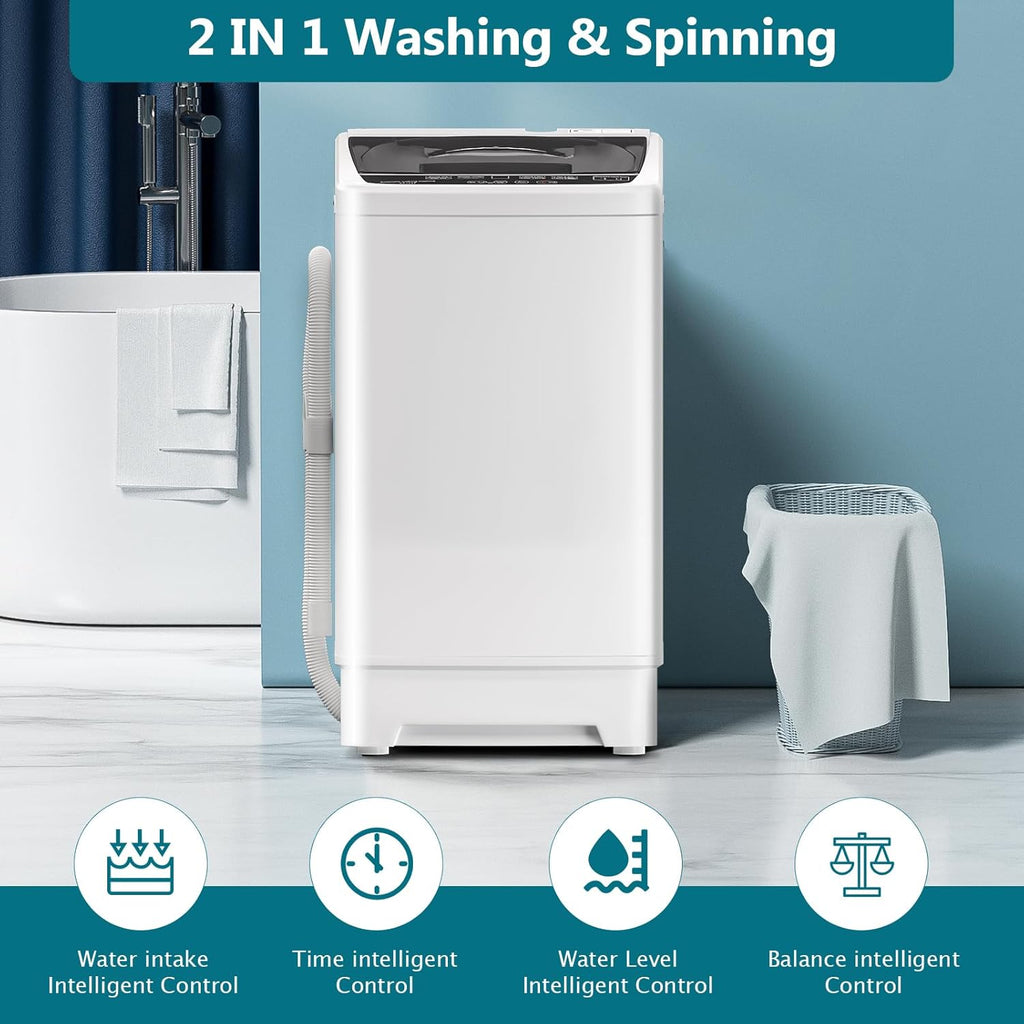 Portable Washing Machine, 16LBS Full Automatic Washer and Spinner, 10 Programs with Child Lock & Energy-Saving