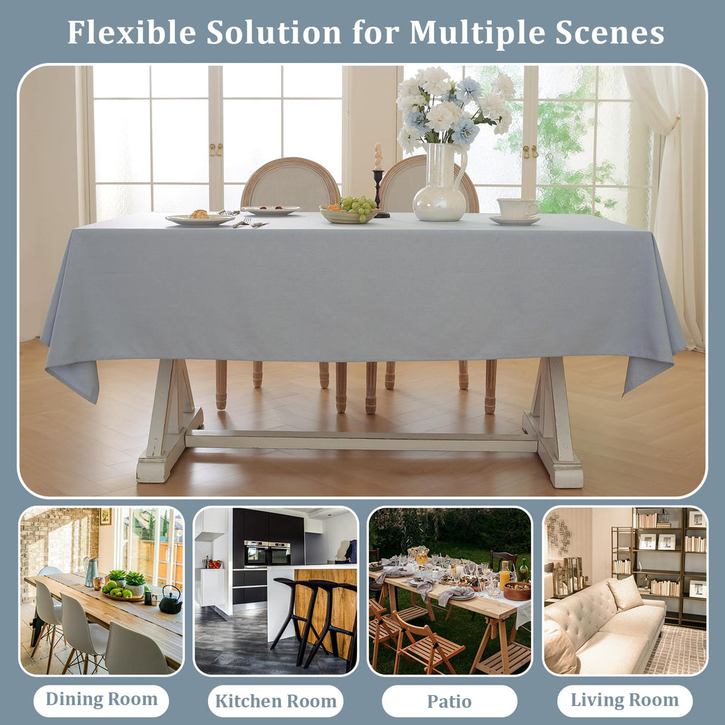 Table Cloth (Fits 4 Foot Table) Rectangle Linen Waterproof Textured Light Blue Tablecloth, Washable Wrinkle Free
