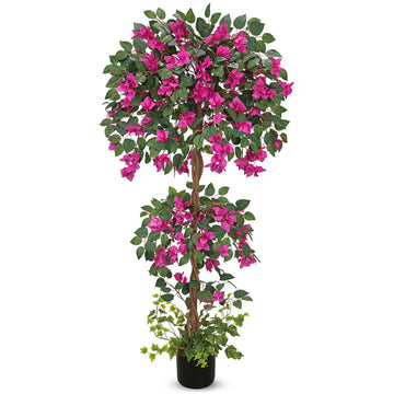 4.92FT Artificial Bougainvillea Tree in Pot - Faux Silk Bougainvillea Floral Tree Decorative Pink Fake Trees Living