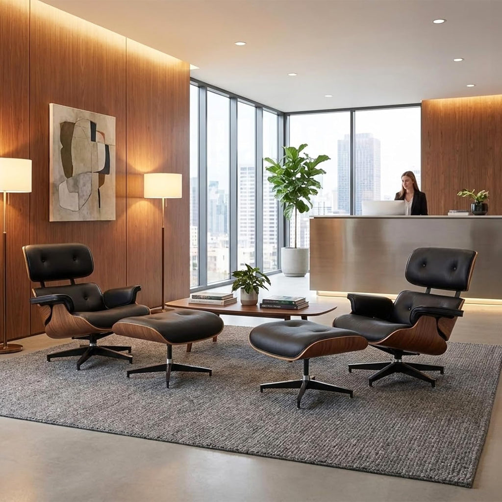 Modern Reading Chair and Ottoman — PU Leather