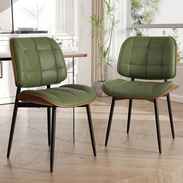 Dining Chairs Set of 2, Mid Century Modern Dining Room Chair, Upholstered Faux Leather Kitchen Chairs with Thick