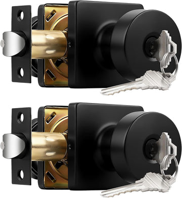 Keyed Entry Door Knobs Interior/Exterior 2 Pack, Classic Keyed Bedroom/Bathroom Door Knobs Entrance Lockset