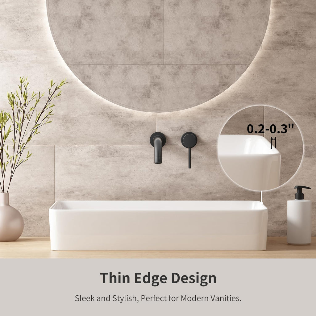 Rectangle Vessel Sinks for Bathrooms: 24 Inch Large Bathroom Vessel Sink, Modern White Porcelain Bathroom Sink
