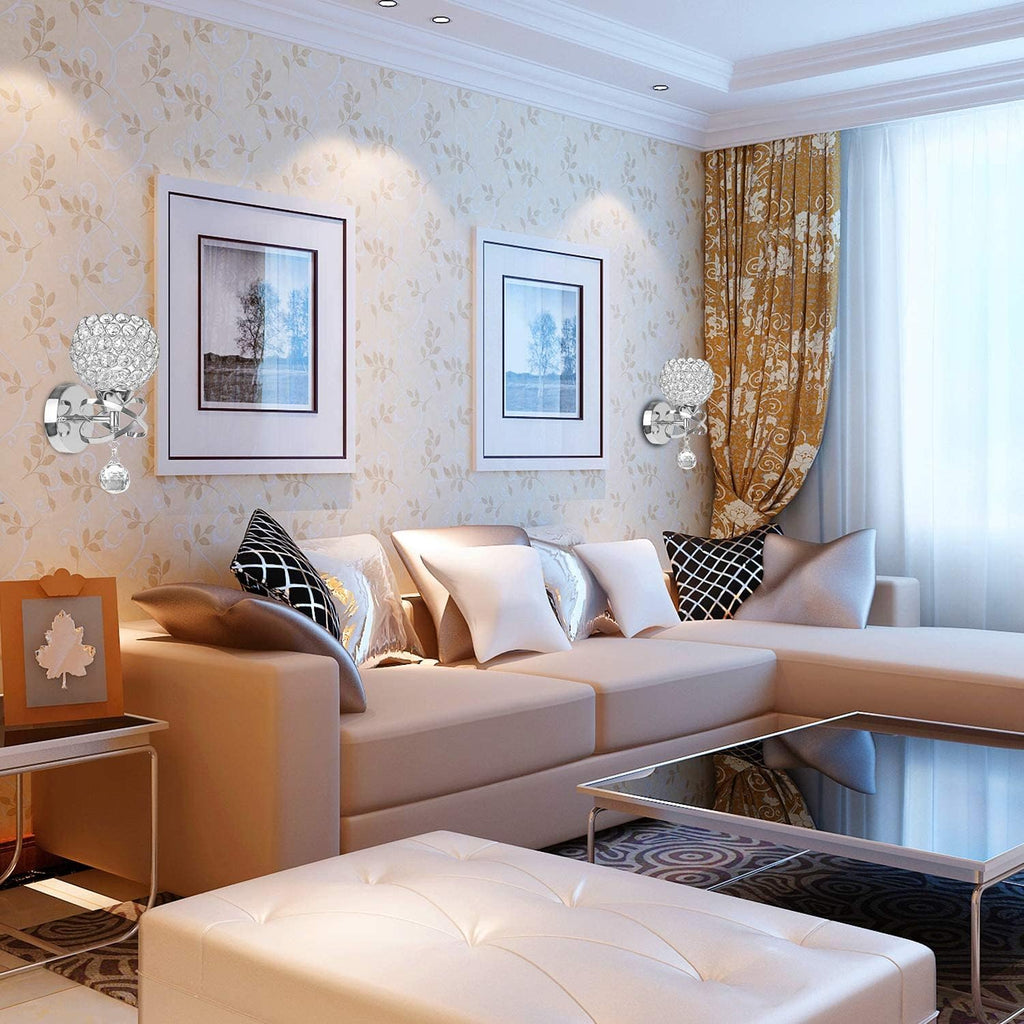 Crystal Wall Sconces Set of Two, Modern Wall Light Sconces Wall Lighting with Hanging Crystal Ball, Wall Mount Lamp