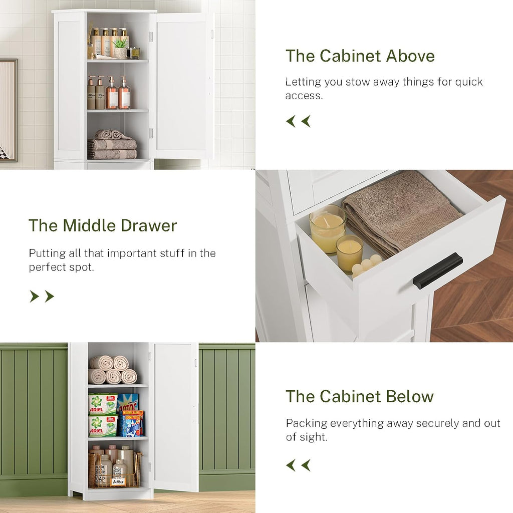 Tall Bathroom Cabinet, Storage Cabinet with 6 Shelves & Drawer, Bathroom Storage Cabinet with Adjustable Shelves