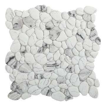 For Shower Floor, White Marble Veins Oval, 8 Sheets