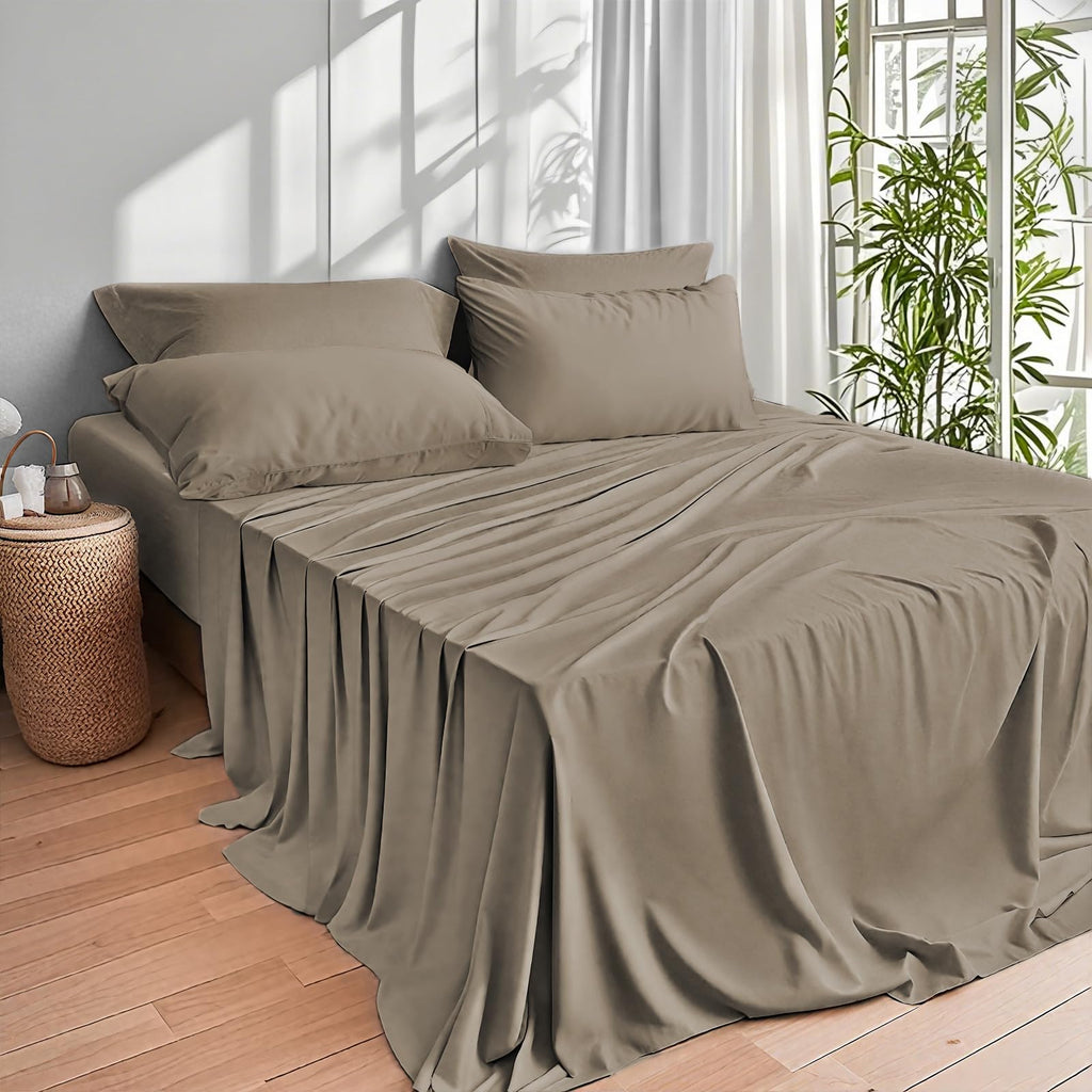 Sheets King Bed Sheet Set, 100% Rayon derived from Bamboo, Luxuriously Soft, Cooling, Double Stitching, 16" Deep