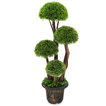 Artificial Cypress Topiary Ball Tree, 3 Ft Tall Artificial Plant, Indoor/Outdoor Topiary Trees with Golden Cement