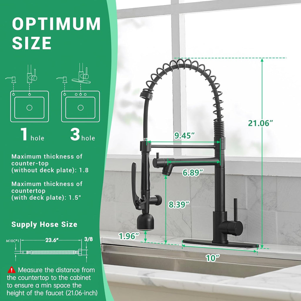 LED Commercial Kitchen Faucets with Pull Down Sprayer Matte Black | Single Handle Faucet Sink, Kitchen Faucet with