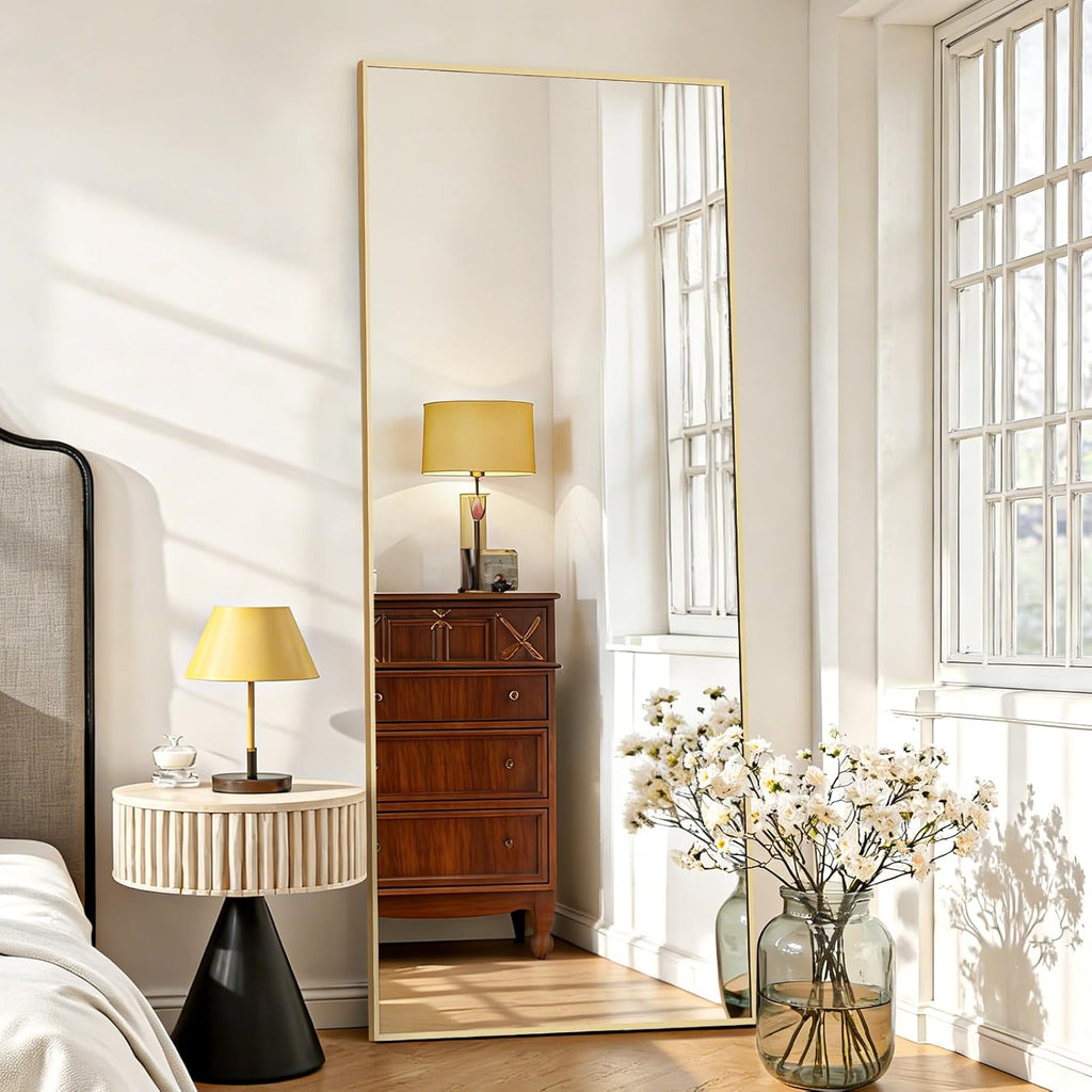 Mirror Full Length 64"x21" Full Body Floor Mirror with Stand, Shatterproof Glass, Aluminum Alloy Frame, Free Standing