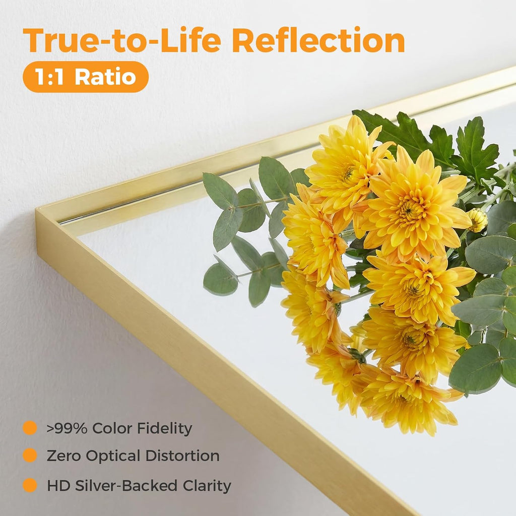 22"x30" Wall Mirror, Bathroom Mirrors for Over Sink, Gold, Tempered Glass & Anti Rust Metal Frame, Decor