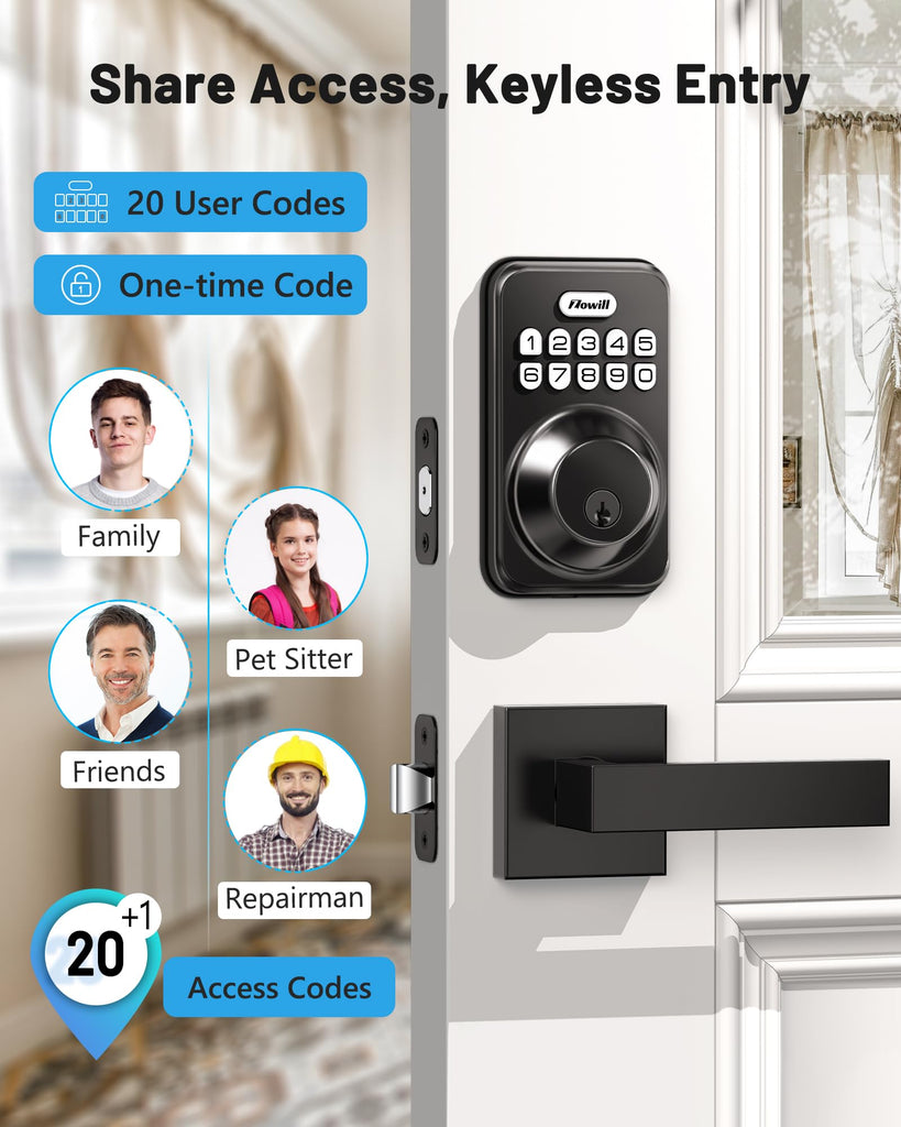 Keyless Entry Keypad Deadbolt Lock with Handles, Matte Black