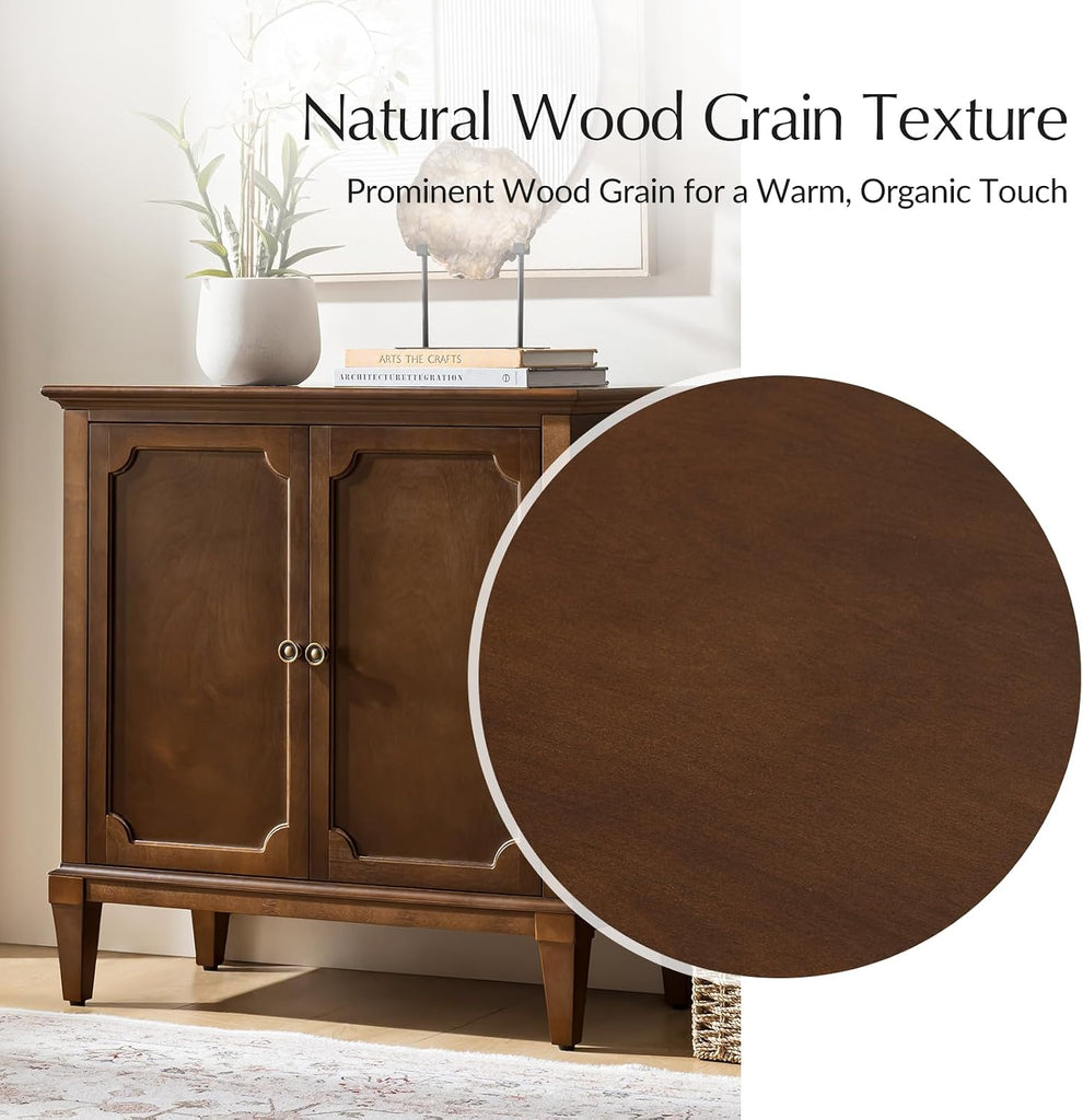 Accent Storage Cabinet with Adjustable Shelf, 2-Doors Transitional Sideboard Buffet with Solid Wood Legs & Vintage