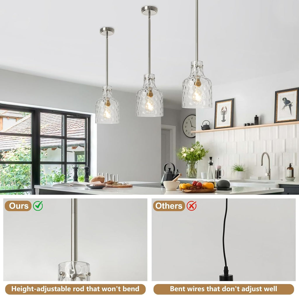 Modern Glass Pendant Lighting for Kitchen Island, Farmhouse Pendant Lights for Dining Room Kitchen Sink, Adjustable