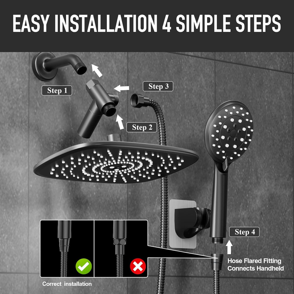 Rain Shower Head with Handheld, High Pressure Rainfall Showerhead Combo with 5 Handheld Water Spray Modes for Bathroom