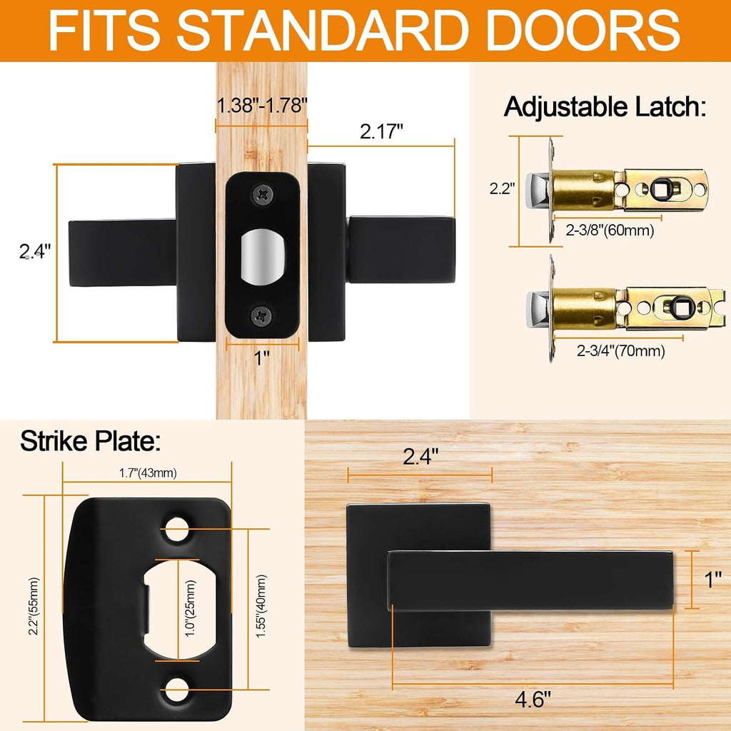 6 Pack Passage Door Handles Matte Black Door Knobs