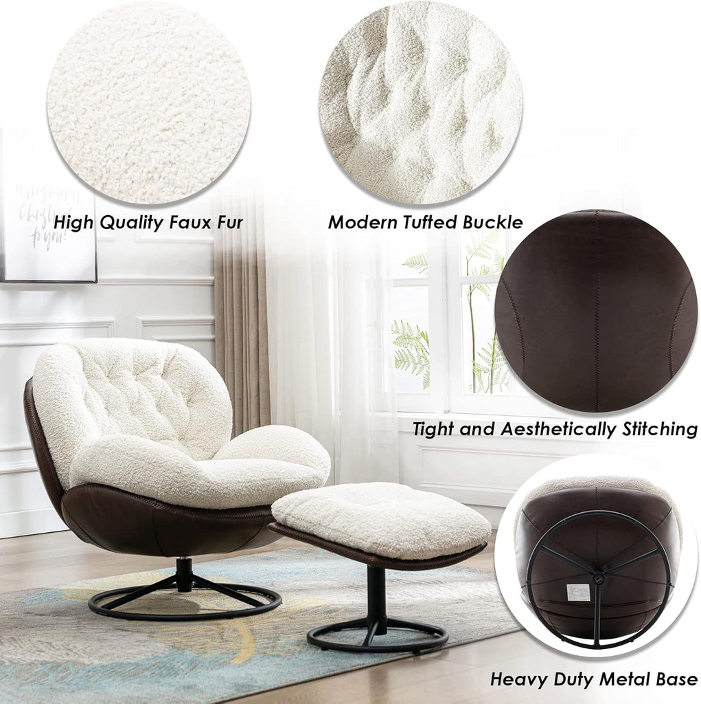 Modern Reading Chair and Ottoman — White