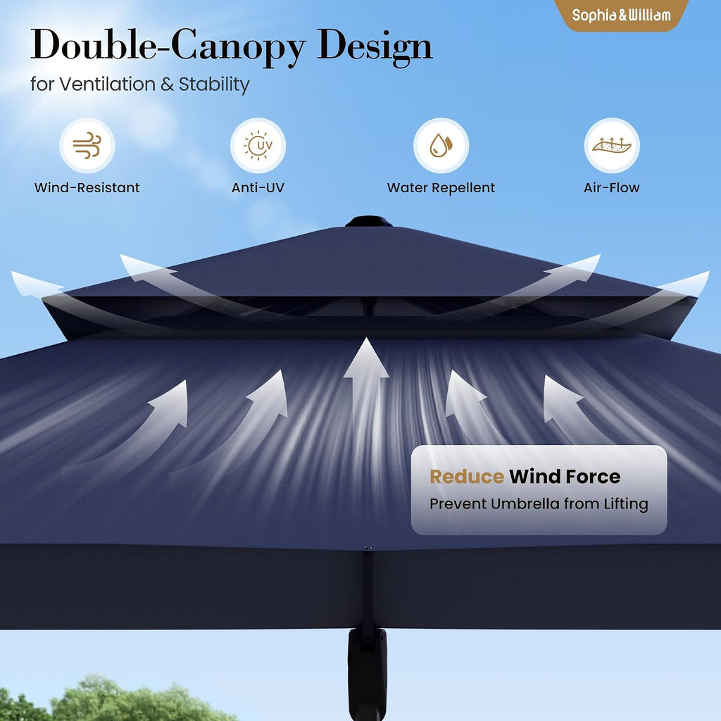 12ft Cantilever Patio Umbrella with Base, Large Rectangular Umbrellas with 360-degree Rotation