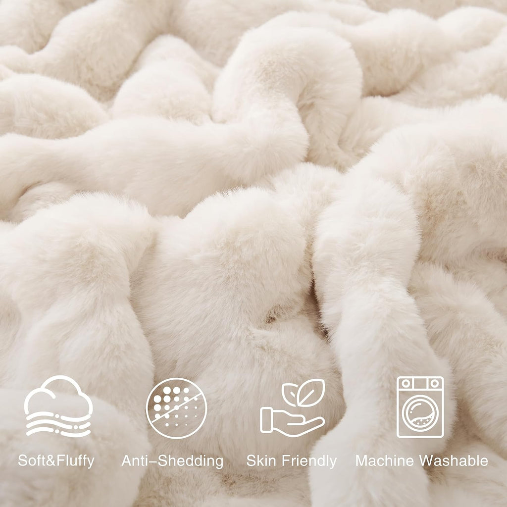 Soft Fluffy Faux Fur Throw Blanket 50"x60", Plush Thick Bubble Textured Blanket, Cozy Fuzzy Luxury Room