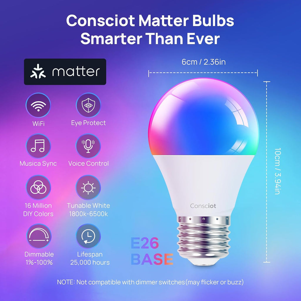 Smart Light Bulbs, WiFi Bluetooth Color Changing LED Light Bulb, Music Sync, 60W Equivalent Smart Bulb, A19 E26 RGBTW (3 Pack)