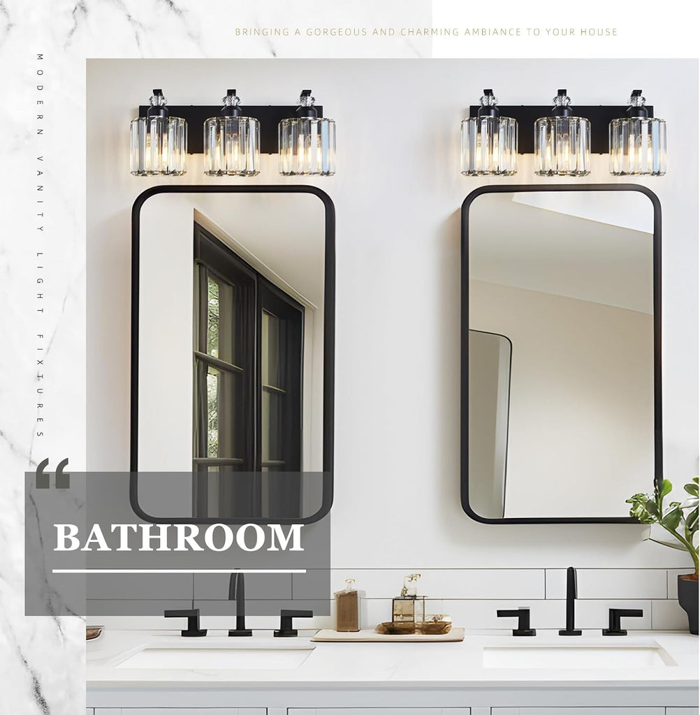 3-Light Black Bathroom Light Fixture Modern Vanity Lights Over Mirror Vintage Wall Sconce Lighting E26 Base with