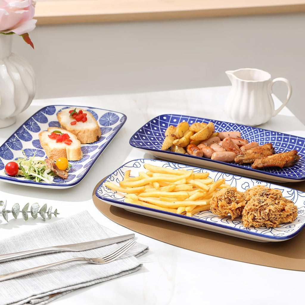 Ceramic Rectangular Serving Platters Set of 4, 12 Inch Serving Trays/Dishes for Party Entertaining, Rectangular