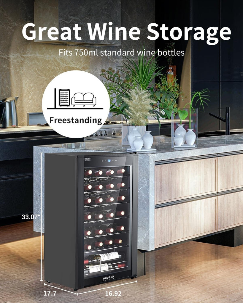 COOLER 28 Bottle Compressor Wine Cooler for Home and Kitchen, Freestanding Mini 