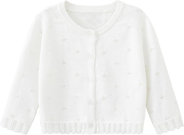 Baby Girls Cardigan Sweater Infant Toddler Knit Button Up Jacket Lace Trim Outfit Cotton Tops