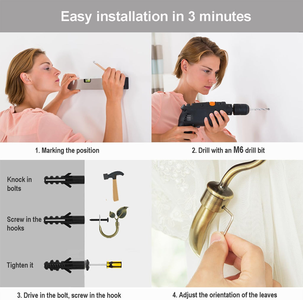 Leaf Shaped Curtain Tieback Holdbacks 2pcs, Handmade Metal Curtain Side Holders for Wall, Curtain Hook Pull Backs for