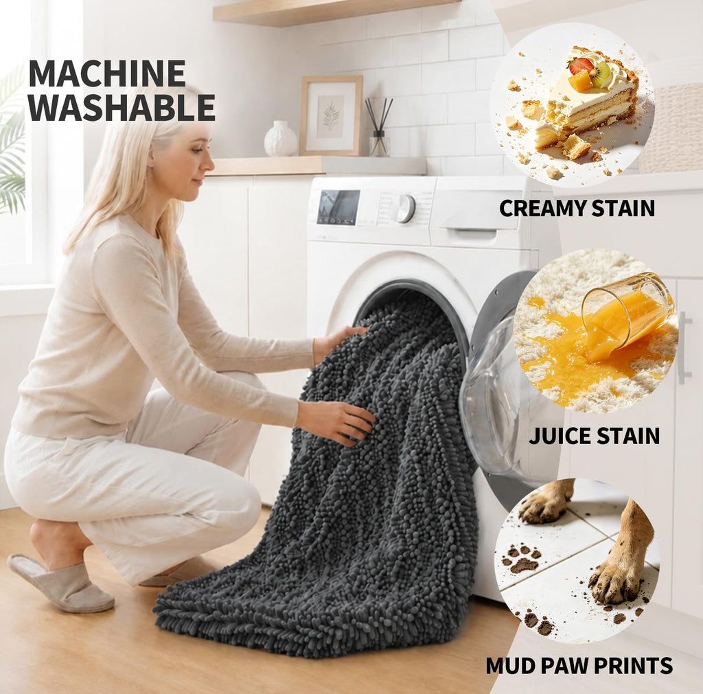Bathroom Rugs 32x20, Extra Soft Absorbent Chenille Bath Rugs, Dark Grey