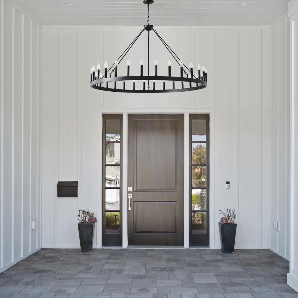 53 Inch Black Extra Large Wagon Wheel Chandelier