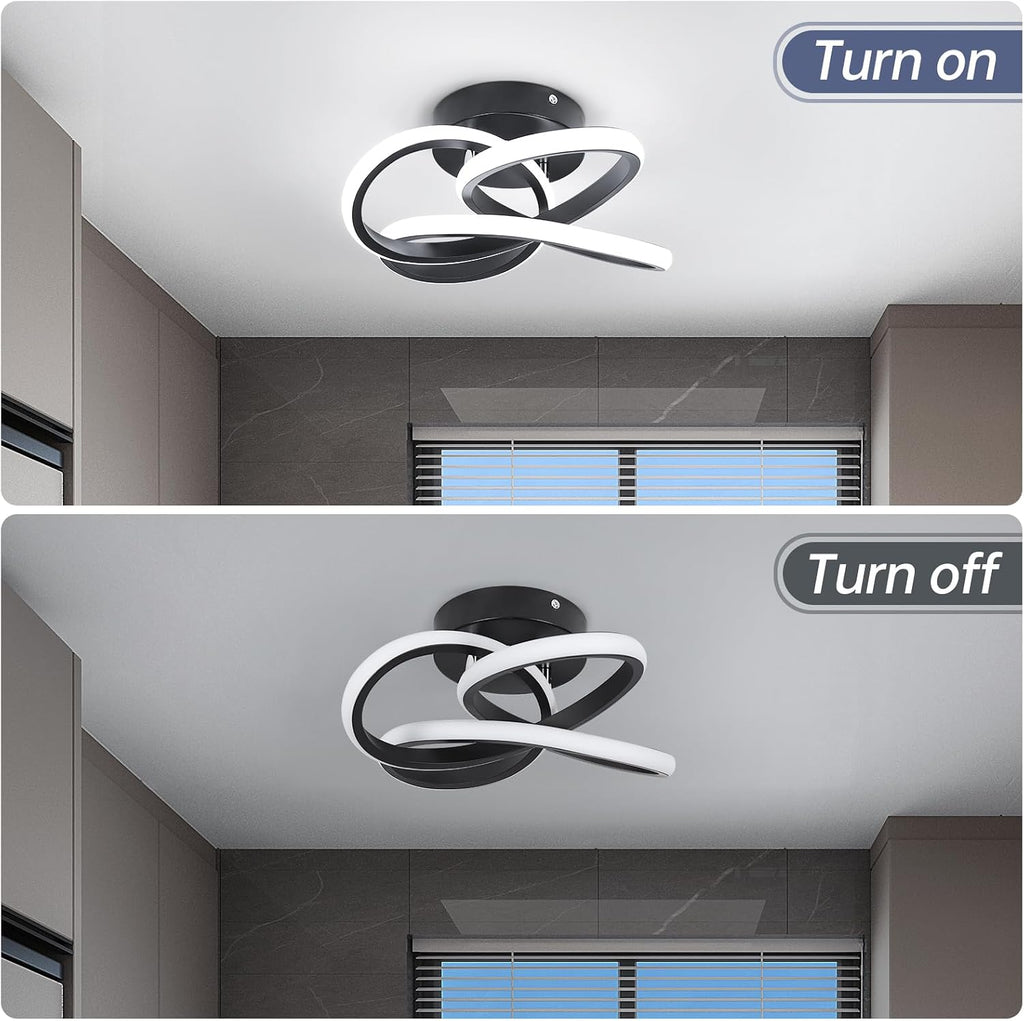 Modern Led Ceiling Light Fixture, 6000K Small Hallway Ceiling Light, Black Close to Ceiling Lights Bedroom Bathroom