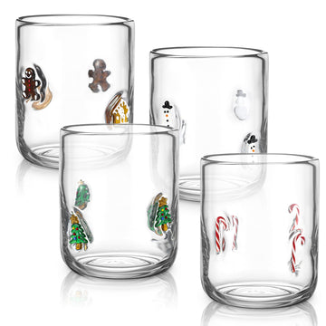 4 PCS Christmas Icon Juice Glasses Set, Classic Christmas