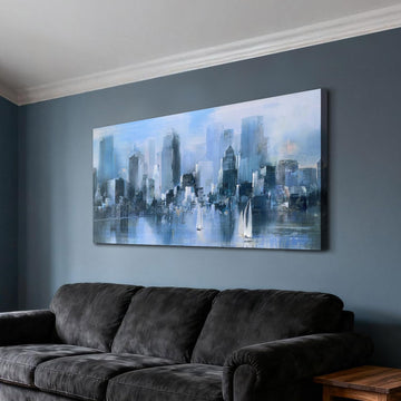 Blue New York Cityscape Brooklyn Bridge Canvas Wall Art | HD Print, Waterproof non-fading, Modern Decoration