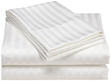 1200 Thread Count 100% Egyptian Cotton Superior Wrinkle Resistant 4PC Stripe Bed Sheet Set (Queen, White)
