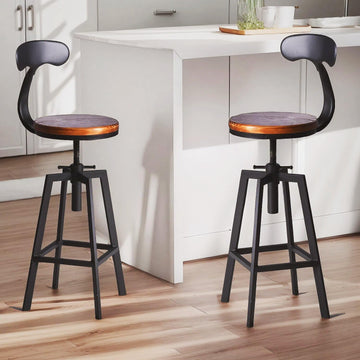 Industrial Bar Stools, Kitchen Dining Chair, Wood Top Stool, Adjustable Height Swivel Counter Height Bar Chair with